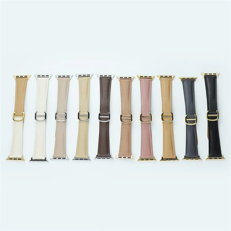 For Apple Watch Ultra 3 2 1 49mm / Series 11 10 46mm / 9 8 7 45mm / SE3 SE2 SE 6 5 4 44mm / 3 2 1 42mm Replacement Band Leather Watch Strap - Milk Tea