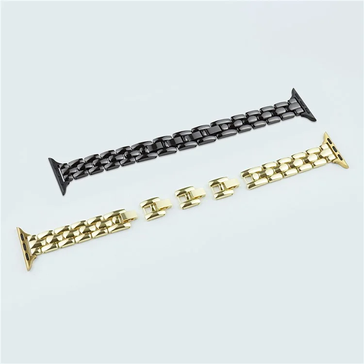 For Apple Watch 10 46mm / Ultra 2 / Ultra 49mm / 9 8 7 45mm / SE (2023) SE (2022) SE 6 5 4 44mm / 3 2 1 42mm 3-Bead Watch Band - Gold+Black