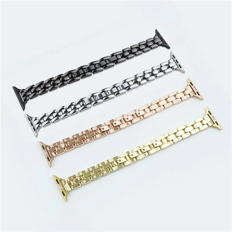 For Apple Watch 10 46mm / Ultra 2 / Ultra 49mm / 9 8 7 45mm / SE (2023) SE (2022) SE 6 5 4 44mm / 3 2 1 42mm 3-Bead Watch Band - Gold+Black