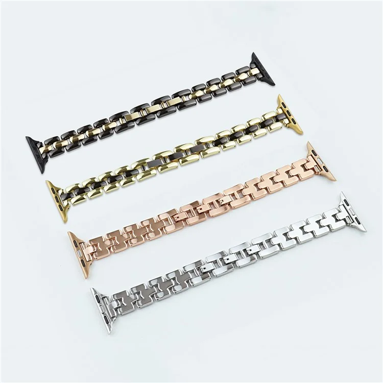 For Apple Watch 10 46mm / Ultra 2 / Ultra 49mm / 9 8 7 45mm / SE (2023) SE (2022) SE 6 5 4 44mm / 3 2 1 42mm 3-Bead Watch Band - Gold+Black