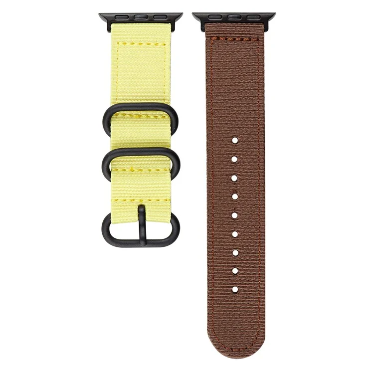 Bracelet de montre pour Apple Watch Série 10 42mm / 9 8 7 41mm / SE (2023) SE (2022) SE 6 5 4 40mm / 3 2 1 38mm Nylon 3 Anneaux - Jaune+Tan