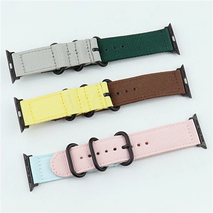 Bracelet de montre pour Apple Watch Série 10 42mm / 9 8 7 41mm / SE (2023) SE (2022) SE 6 5 4 40mm / 3 2 1 38mm Nylon 3 Anneaux - Jaune+Tan