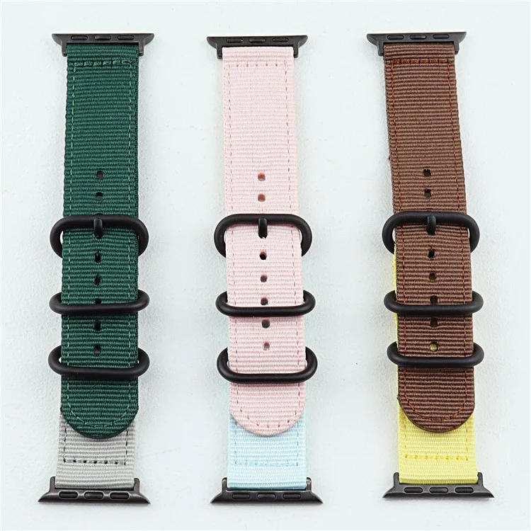 Bracelet de montre pour Apple Watch Série 10 42mm / 9 8 7 41mm / SE (2023) SE (2022) SE 6 5 4 40mm / 3 2 1 38mm Nylon 3 Anneaux - Jaune+Tan