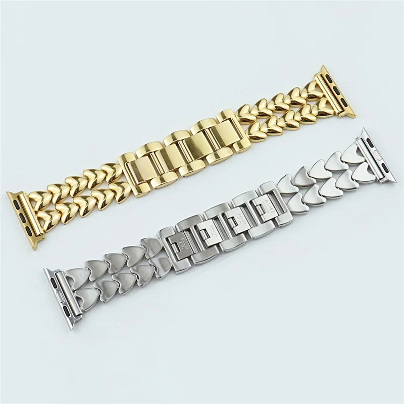 Watch Band for Apple Watch Series 10 42mm / 9 8 7 41mm / SE (2023) SE (2022) SE 6 5 4 40mm / 3 2 1 38mm Double-Row Heart Watch Band Bracelet - Gold