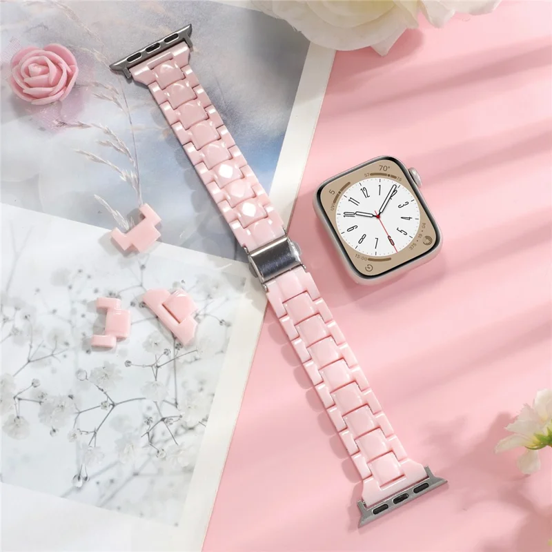 Banda para el Reloj de Apple Watch Serie 10 42mm / 9 8 7 41mm / SE (2023) SE (2022) SE 6 5 4 40mm / 3 2 1 38mm Correas de Resina 3-Grano - Rosa