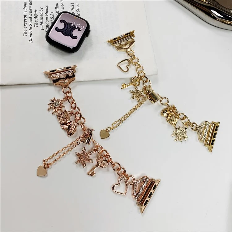 Watch Band for Apple Watch Series 10 42mm / 9 8 7 41mm / SE (2023) SE (2022) SE 6 5 4 40mm / 3 2 1 38mm Snowflake Charm Watch Strap - Gold
