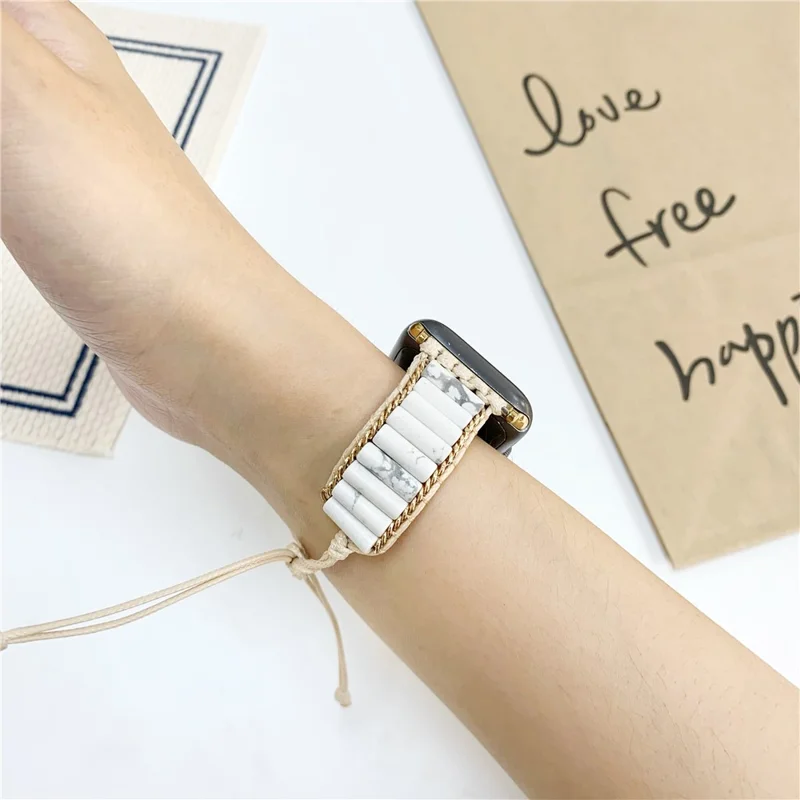 Watch Band for Apple Watch Series 10 42mm / 9 8 7 41mm / SE (2023) SE (2022) SE 6 5 4 40mm / 3 2 1 38mm Woven Rope Stone Strap - Ink White