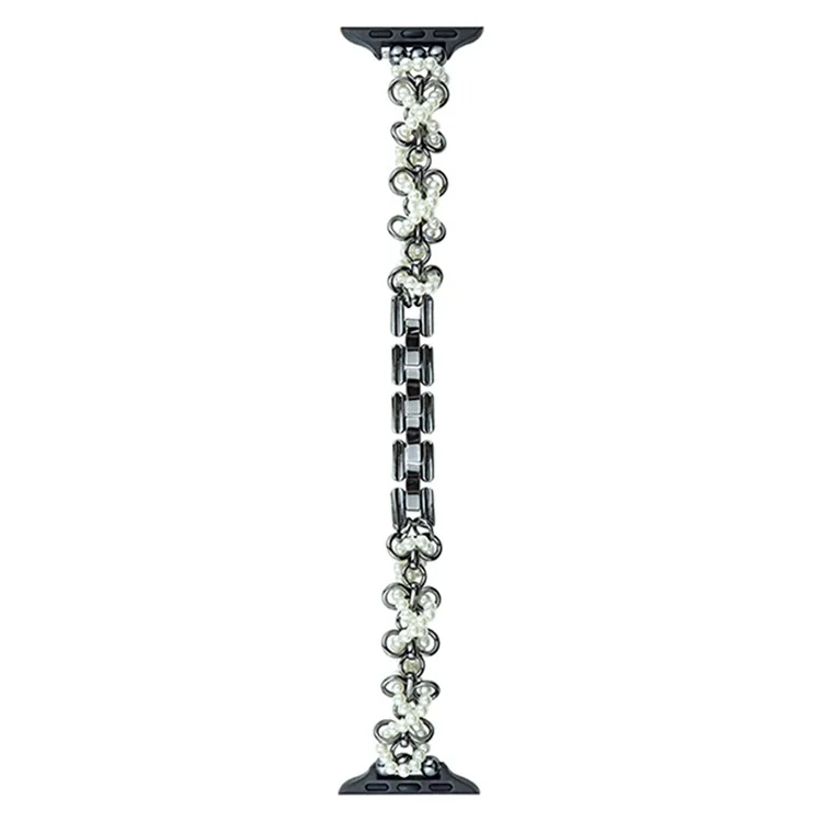 Watch Band for Apple Watch Series 10 42mm / 9 8 7 41mm / SE (2023) SE (2022) SE 6 5 4 40mm / 3 2 1 38mm Butterfly Pearl Strap - Black