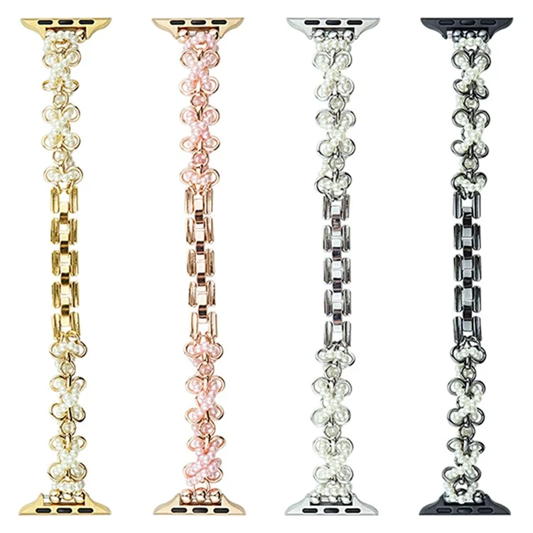Watch Band for Apple Watch Series 10 42mm / 9 8 7 41mm / SE (2023) SE (2022) SE 6 5 4 40mm / 3 2 1 38mm Butterfly Pearl Strap - Black