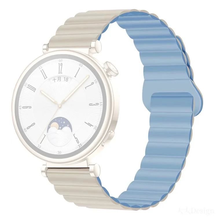 Pour Garmin Forerunner 265S / 255S / Venu 2S Bracelet de montre en silicone 18 mm avec boucle magnétique - Blanc antique / Bleu brumeux