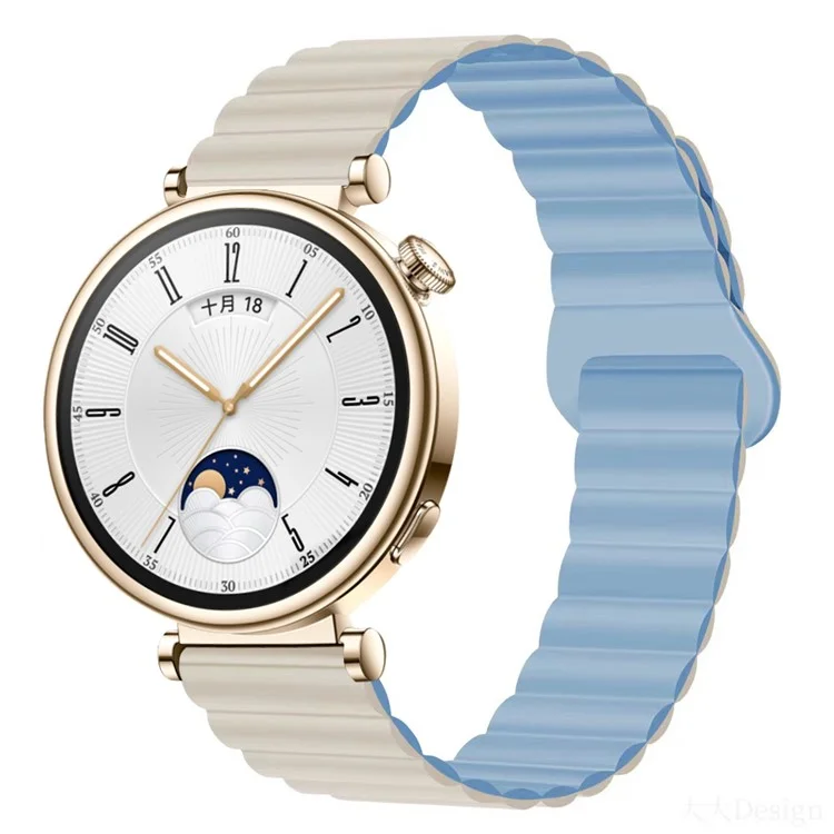 Pour Garmin Forerunner 265S / 255S / Venu 2S Bracelet de montre en silicone 18 mm avec boucle magnétique - Blanc antique / Bleu brumeux