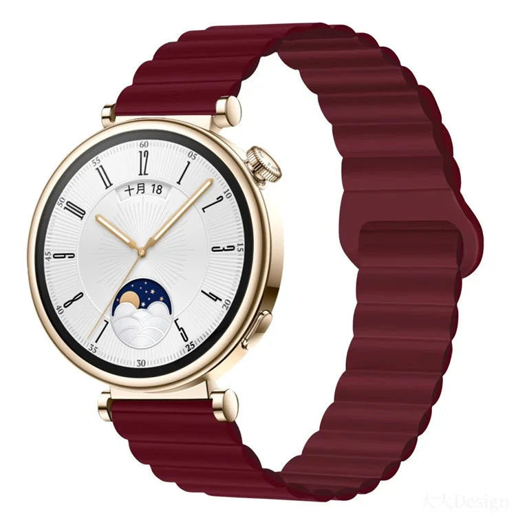For Garmin Forerunner 265S / 255S / Venu 2S Silicone Watch Band 18mm Magnetic Wrist Strap - Wine Red