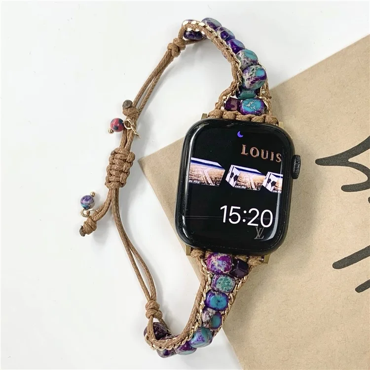 Para Apple Watch 10 46mm / Ultra 2 / Ultra 49mm / 9 8 7 45mm / SE (2023) SE (2022) SE 6 5 4 44mm / 3 2 1 42mm Pulseira de Pedras Trançada - Azul