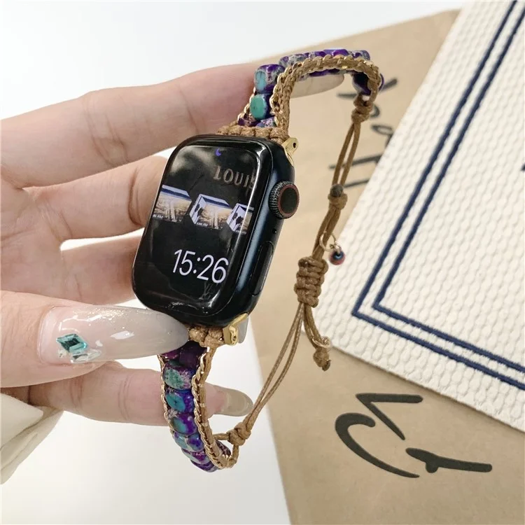 Para Apple Watch 10 46mm / Ultra 2 / Ultra 49mm / 9 8 7 45mm / SE (2023) SE (2022) SE 6 5 4 44mm / 3 2 1 42mm Pulseira de Pedras Trançada - Azul