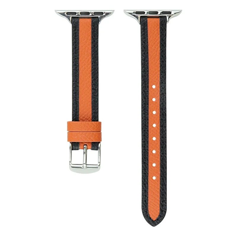 Watch Band for Apple Watch Series 10 42mm / 9 8 7 41mm / SE (2023) SE (2022) SE 6 5 4 40mm / 3 2 1 38mm Slim Leather Wrist Strap - Orange+Black