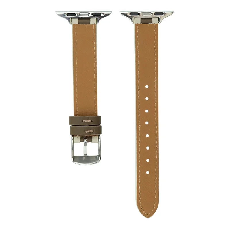 Watch Band for Apple Watch Series 10 42mm / 9 8 7 41mm / SE (2023) SE (2022) SE 6 5 4 40mm / 3 2 1 38mm Slim Leather Wrist Strap - Orange+Black