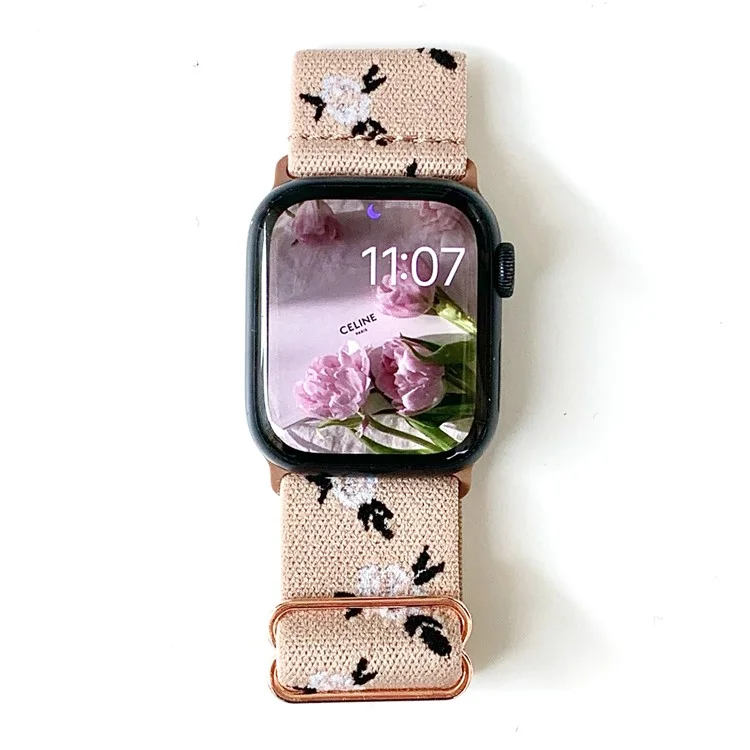Watch Band für Apple Watch Series 10 42mm / 9 8 7 41mm / SE (2023) SE (2022) SE 6 5 4 40mm / 3 2 1 38mm Nylon-Uhrenarmband - Schwarzer Blattrose