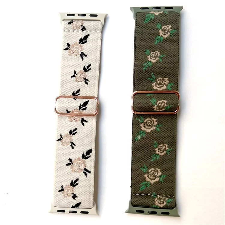 Watch Band für Apple Watch Series 10 42mm / 9 8 7 41mm / SE (2023) SE (2022) SE 6 5 4 40mm / 3 2 1 38mm Nylon-Uhrenarmband - Schwarzer Blattrose
