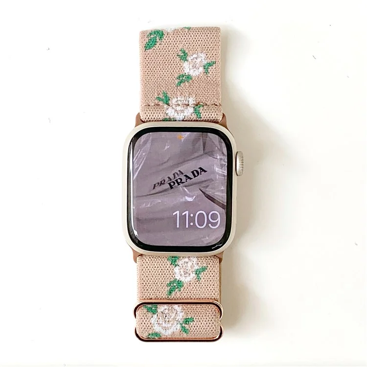 AW para Apple Watch 10 46mm / Ultra 2 / Ultra 49mm / 9 8 7 45mm / SE (2023) SE (2022) SE 6 5 4 44mm / 3 2 1 42mm Banda Correa de Nailon - Hoja Negra+Rosa