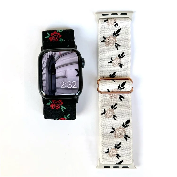 AW para Apple Watch 10 46mm / Ultra 2 / Ultra 49mm / 9 8 7 45mm / SE (2023) SE (2022) SE 6 5 4 44mm / 3 2 1 42mm Banda Correa de Nailon - Hoja Negra+Rosa
