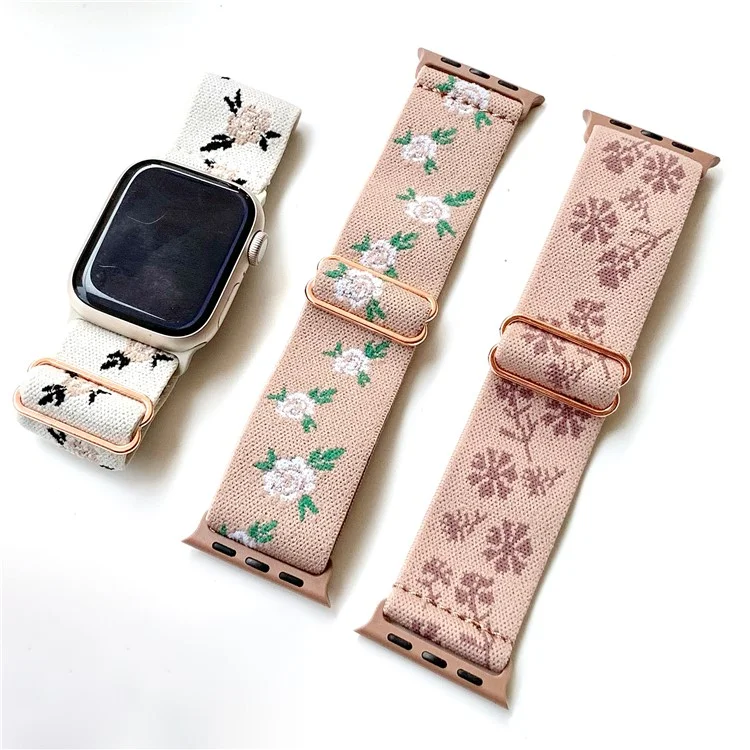 AW para Apple Watch 10 46mm / Ultra 2 / Ultra 49mm / 9 8 7 45mm / SE (2023) SE (2022) SE 6 5 4 44mm / 3 2 1 42mm Banda Correa de Nailon - Hoja Negra+Rosa