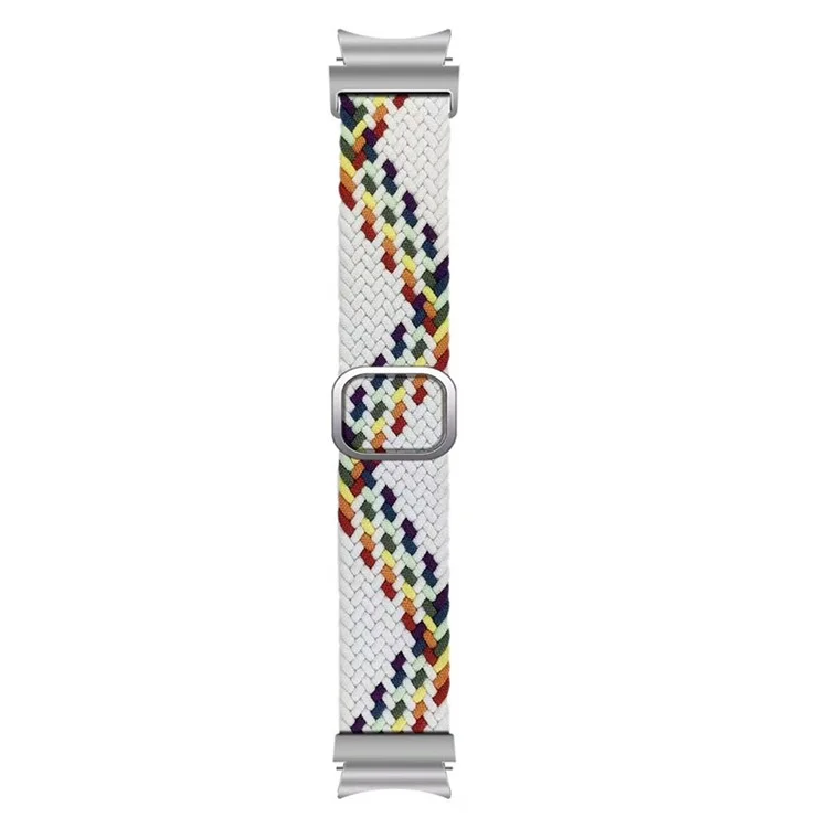 For Samsung Galaxy Watch FE 40mm / Watch6 / Watch 5 / Watch4 Strap Adjustable Nylon Braided Watch Band - White+Rainbow