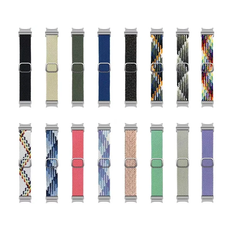 For Samsung Galaxy Watch FE 40mm / Watch6 / Watch 5 / Watch4 Strap Adjustable Nylon Braided Watch Band - White+Rainbow