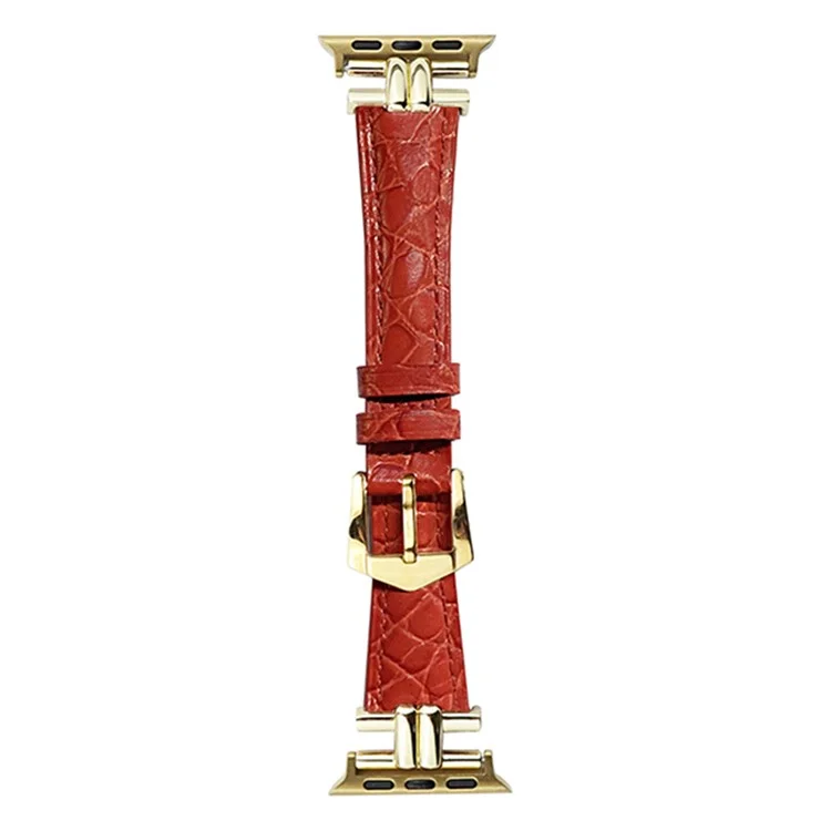 Watch Band for Apple Watch Series 10 42mm / 9 8 7 41mm / SE (2023) SE (2022) SE 6 5 4 40mm / 3 2 1 38mm Leather Wrist Strap - Red+Gold Buckle