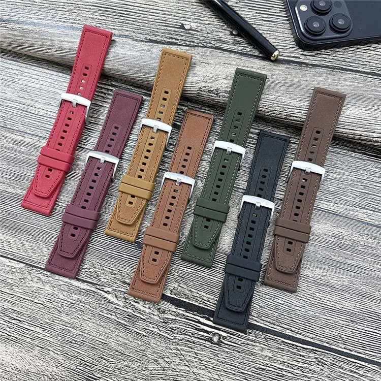 22mm Universal-Uhrenarmband aus Lederüberzogenem Silikon mit quadratischem Schnallenverschluss - Tan
