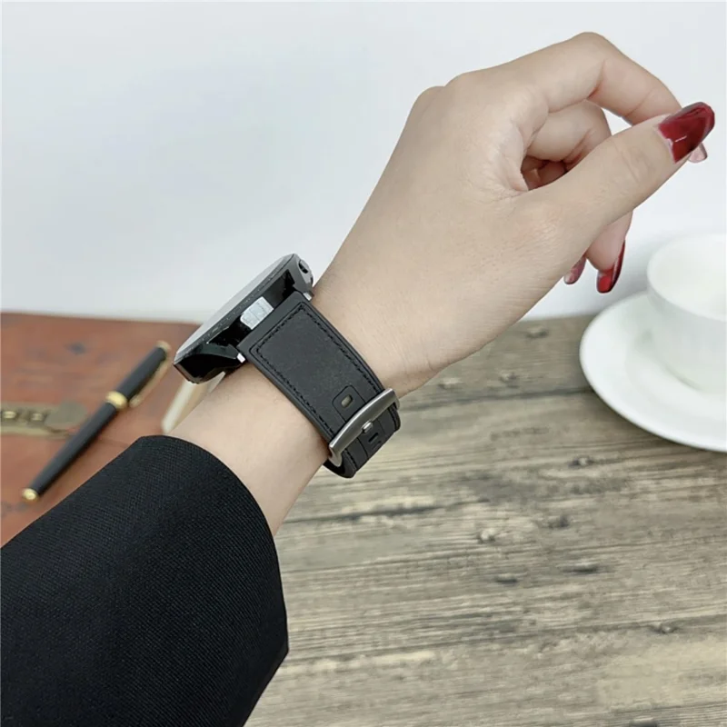 22mm Universal Watch Band Leather Coated Silicone Replacement Strap with Square Buckle - Yellow