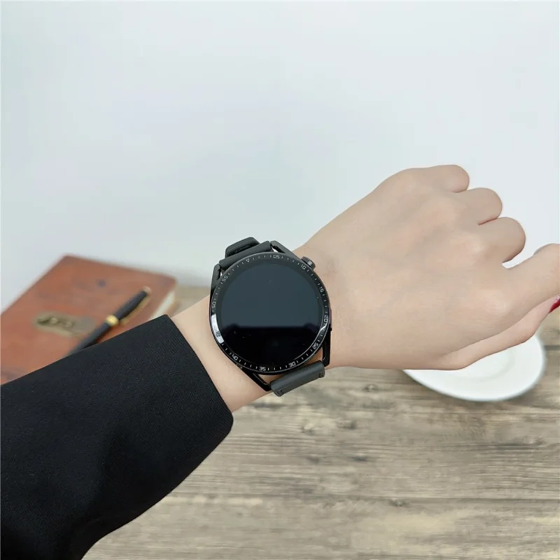 22mm Universal Watch Band Leather Coated Silicone Replacement Strap with Square Buckle - Yellow