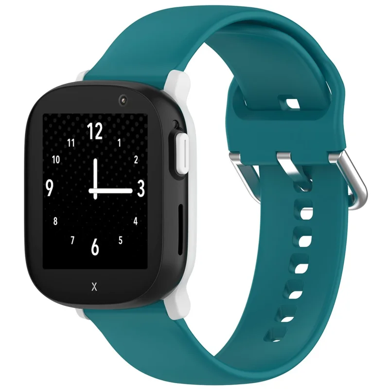 For Xplora X6 Play Watch Band 20mm Silicone Sport Strap with Silver Buckle, Size: L - Official Green
