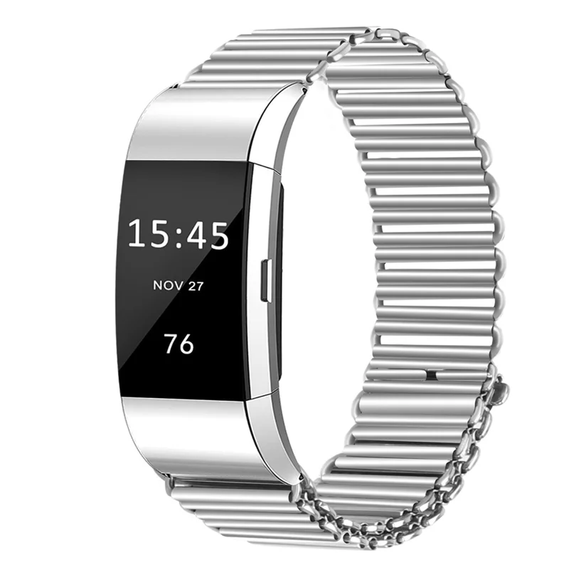 For Fitbit Charge 2 Loop Back Design Replacement Stainless Steel Watch Strap - Silver