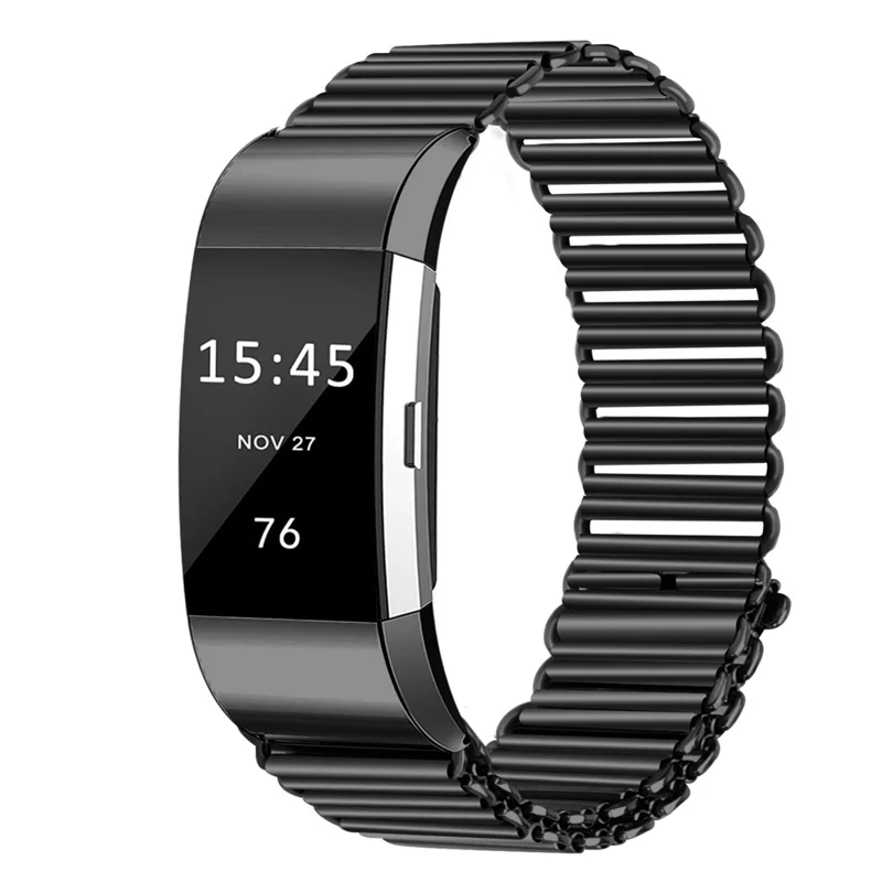 Para Fitbit Charge 2 Electroplating Color Easy Adjustment Stainless Steel Watch Strap - Preto