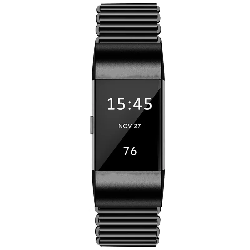 Para Fitbit Charge 2 Electroplating Color Easy Adjustment Stainless Steel Watch Strap - Preto