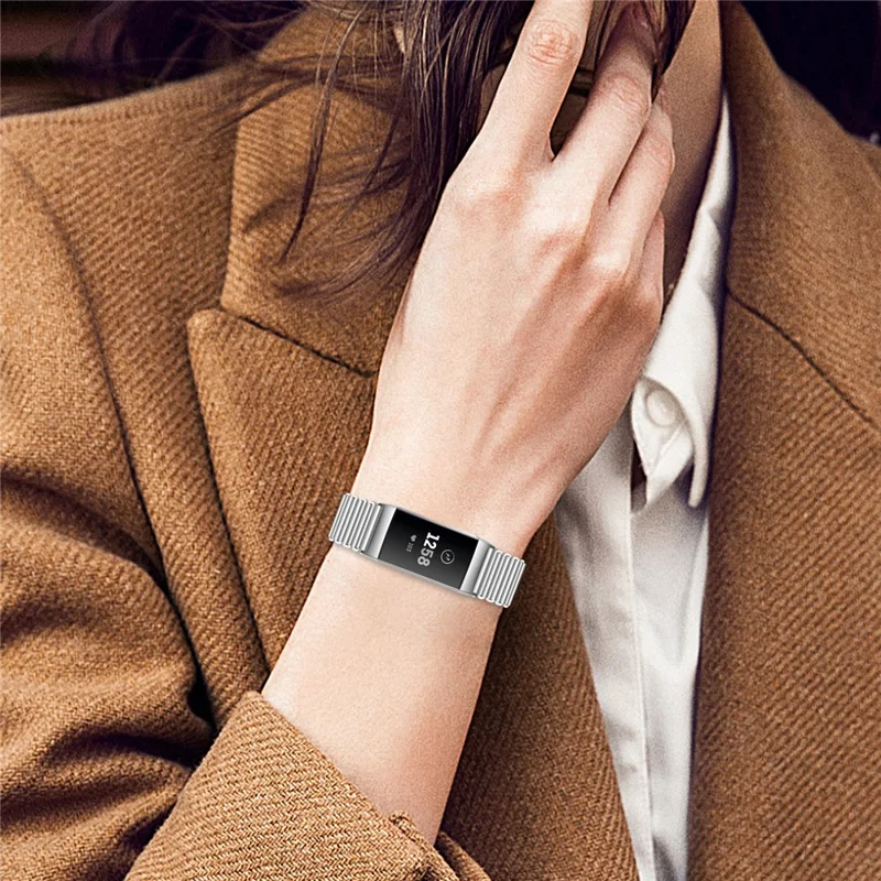 For Fitbit Charge 3 / 4 / 3 SE Fashionable Smart Watch Band Stainless Steel Loop Back Strap - Silver