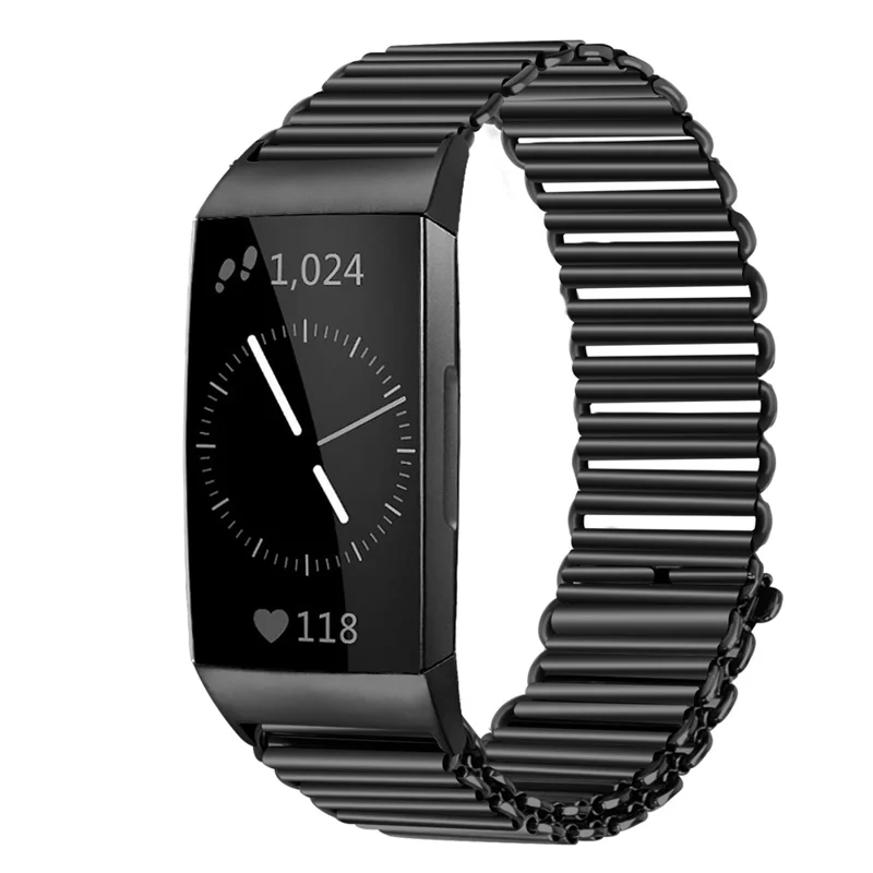 Stainless Steel Watch Strap for Fitbit Charge 3 / 4 / 3 SE Electroplating Color Wrist Band - Black