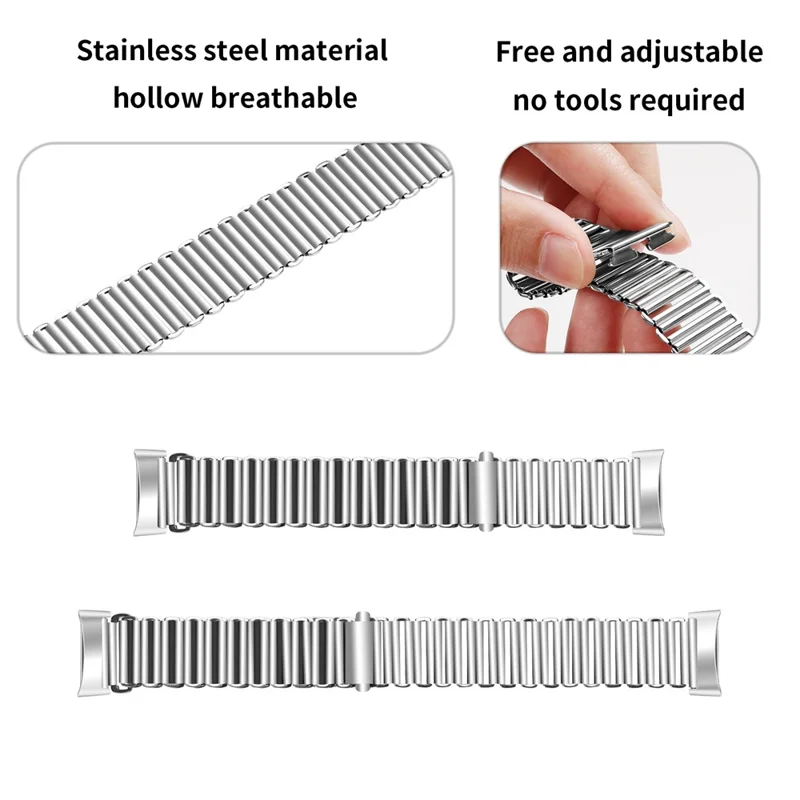 Para Fitbit Charge 6 / 5 Fácil Ajuste de Pulseira de Aço Inoxidável de Reposição - Prata