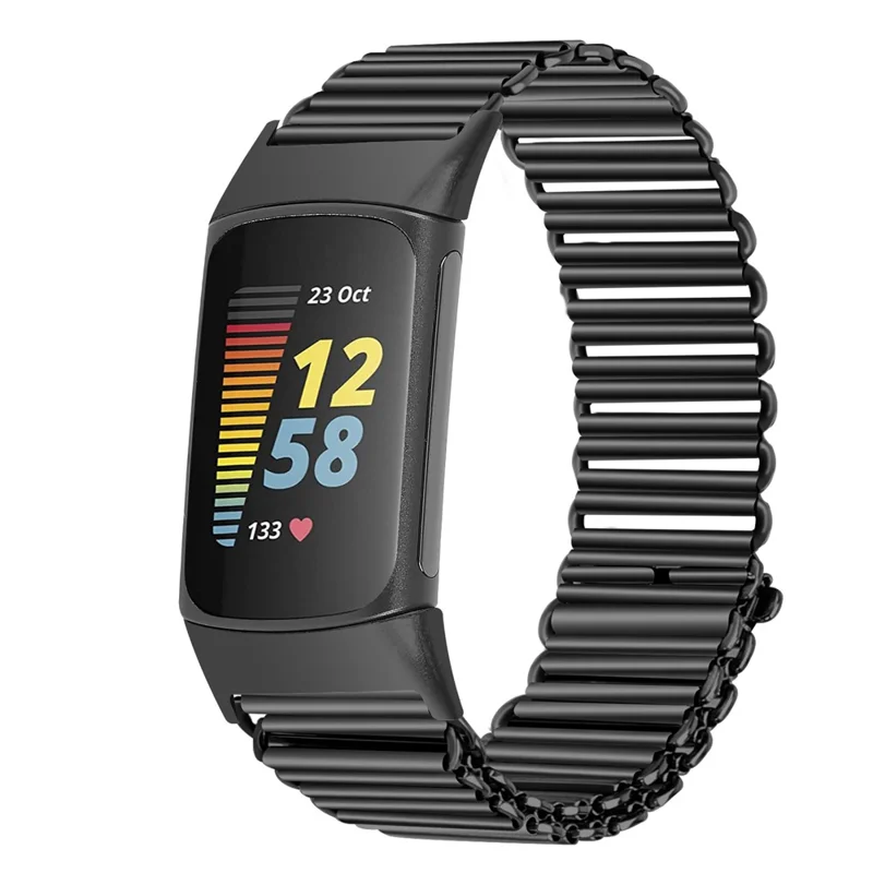 Para Fitbit Charge 5 / 6 Pulseira de Relógio de Aço Inoxidável Electrochapeada Pulseira de Pulso - Preto