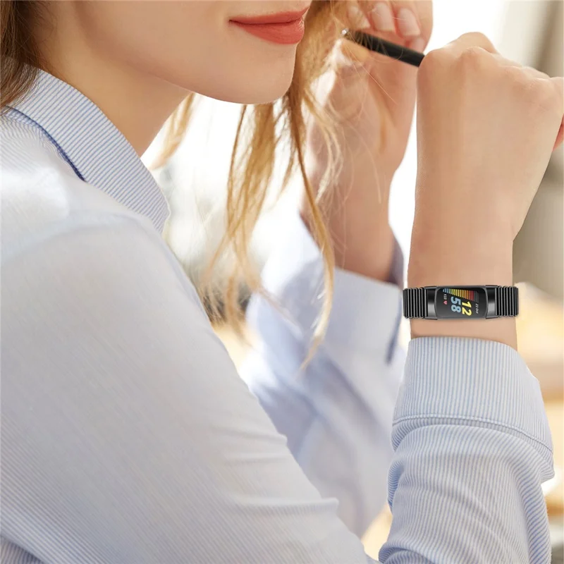 Para Fitbit Charge 5 / 6 Pulseira de Relógio de Aço Inoxidável Electrochapeada Pulseira de Pulso - Preto