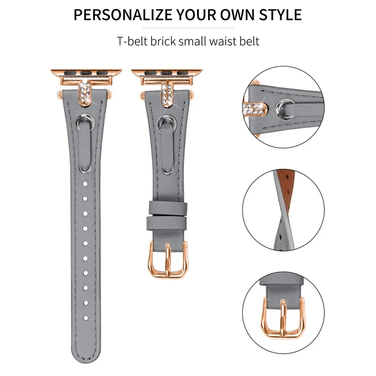 Watch Band for Apple Watch Series 10 42mm / 9 8 7 41mm / SE (2023) SE (2022) SE 6 5 4 40mm / 3 2 1 38mm Watch Band Rose Gold Buckle Watch Strap - Grey