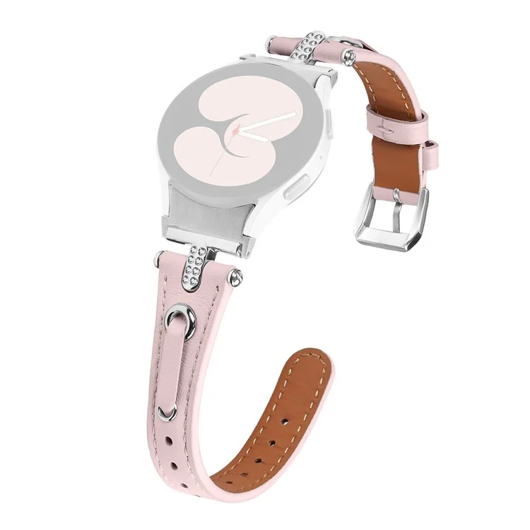 Para Samsung Galaxy Watch FE 40mm / Watch4 / Watch4 Classic Watch 5 / 5 Pro Banda de Reloj de Cuero Genuino de Vaca con Conector de Plata - Rosa