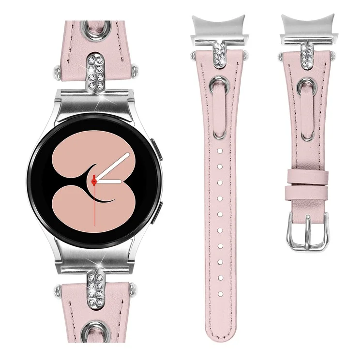 Para Samsung Galaxy Watch FE 40mm / Watch4 / Watch4 Classic Watch 5 / 5 Pro Banda de Reloj de Cuero Genuino de Vaca con Conector de Plata - Rosa
