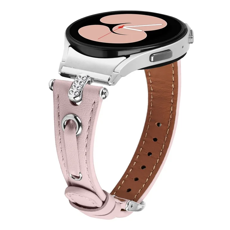Para Samsung Galaxy Watch FE 40mm / Watch4 / Watch4 Classic Watch 5 / 5 Pro Banda de Reloj de Cuero Genuino de Vaca con Conector de Plata - Rosa