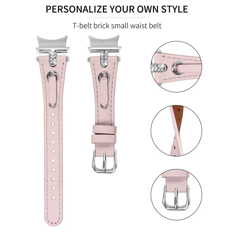 Para Samsung Galaxy Watch FE 40mm / Watch4 / Watch4 Classic Watch 5 / 5 Pro Banda de Reloj de Cuero Genuino de Vaca con Conector de Plata - Rosa