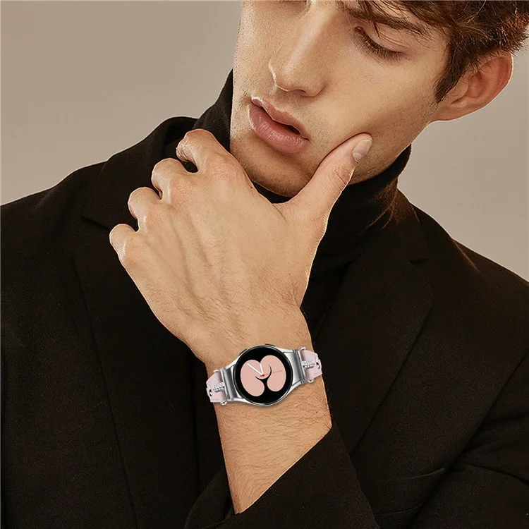 Para Samsung Galaxy Watch FE 40mm / Watch4 / Watch4 Classic Watch 5 / 5 Pro Banda de Reloj de Cuero Genuino de Vaca con Conector de Plata - Rosa