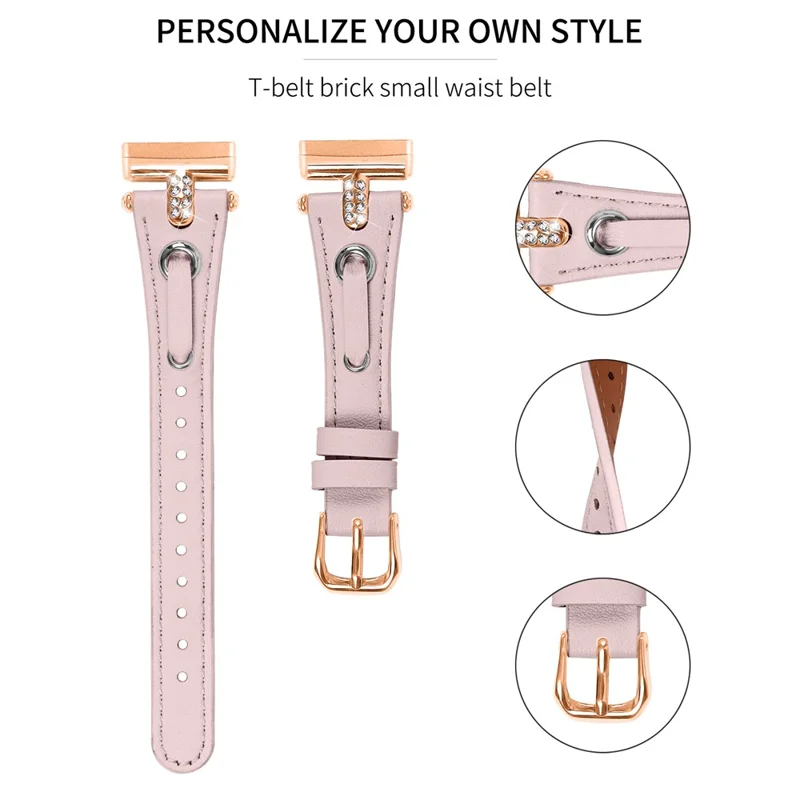 Para Fitbit Versa 4 / Sense 2 Watch Wrist Band Genuine Cow Leather Strap (Rose Gold Buckle) - Pink