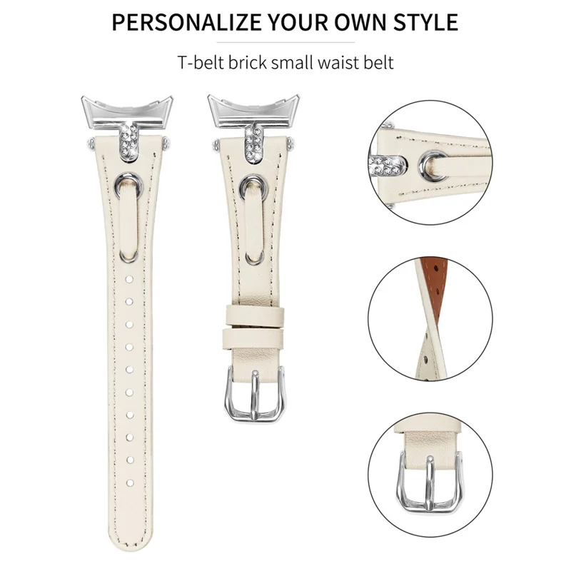 For Google Pixel Watch 3 41mm / Watch 2 / Pixel Watch Genuine Cow Leather Watch Strap Rhinestone Decor Watch Band with Silver Buckle - Apricot