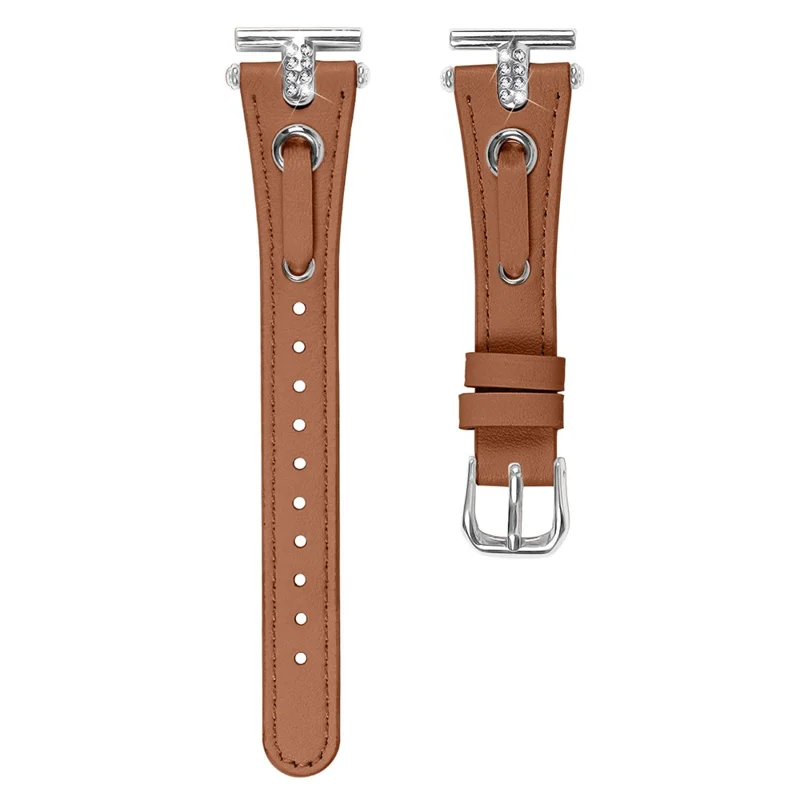 For Huami Amazfit Youth Edition 20mm Replacement Strap Genuine Cow Leather Silver Connector Watch Band - Brown
