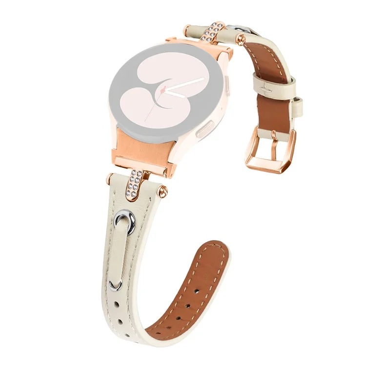 For Samsung Galaxy Watch6 40mm  /  44mm  /  6 Classic 43mm  /  47mm Watchband Genuine Cow Leather Strap (Rose Gold Connector) - Apricot